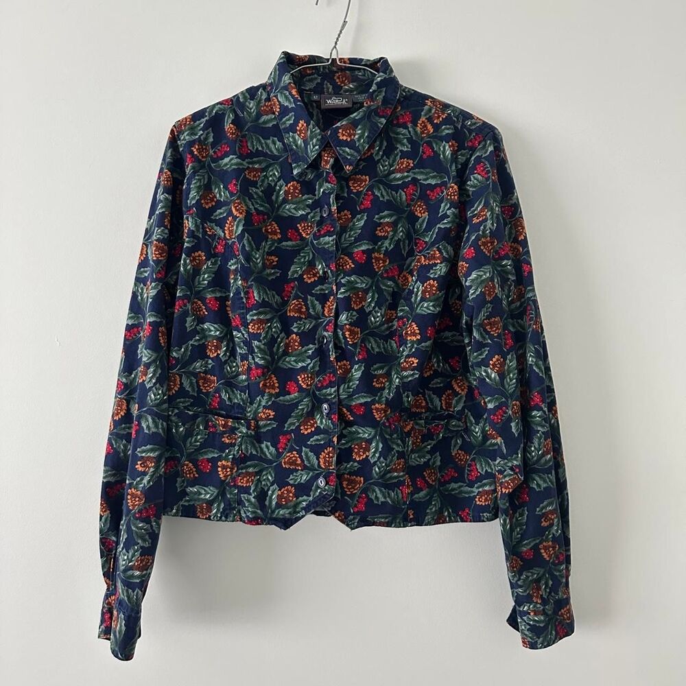 Vintage Woolrich floral holiday winter pine one button up shirt cotton 12